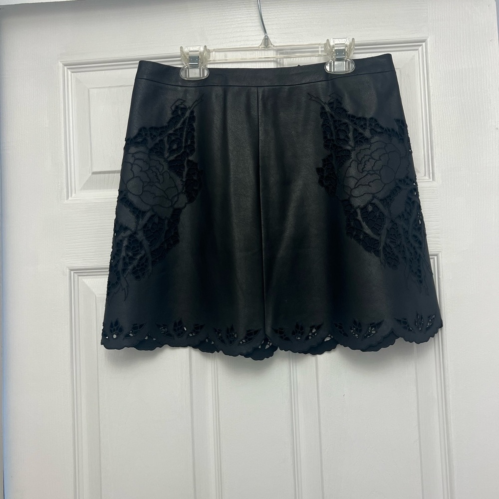 BCBGMaxAzria Jennifer Embroidered Faux Leather Skirt